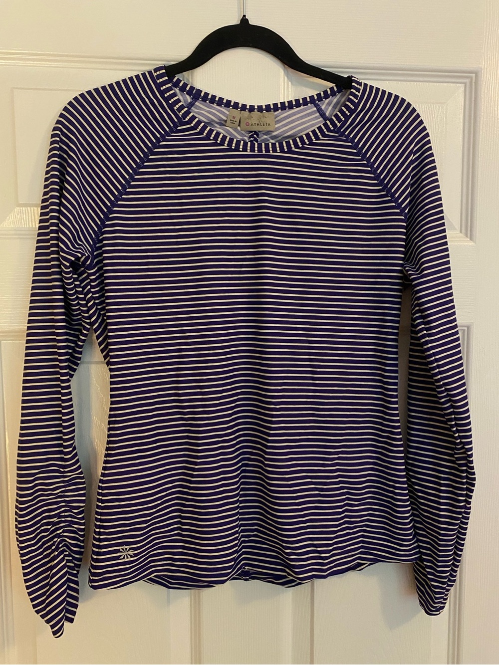 Athleta Navy Purple & White Striped Long Sleeve Tee